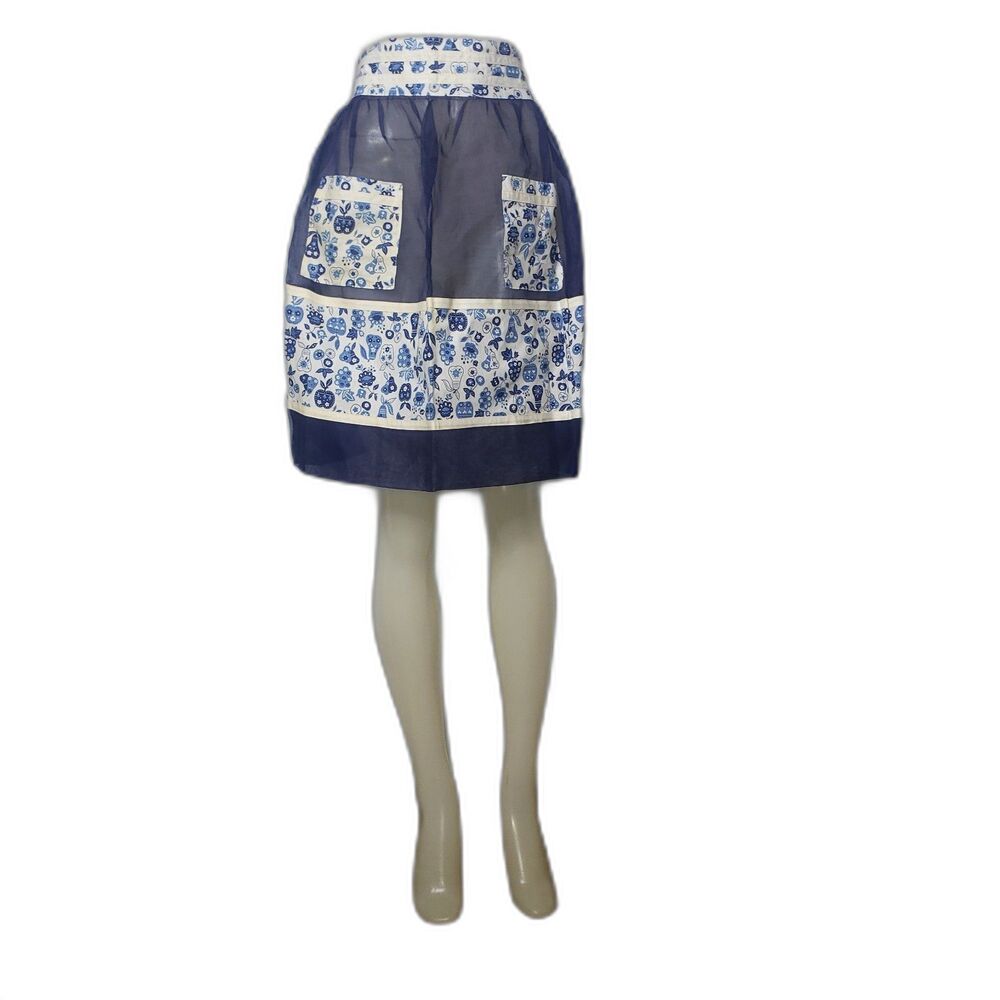Vintage Retro Navy Blue and White Sexy Sheer Apron